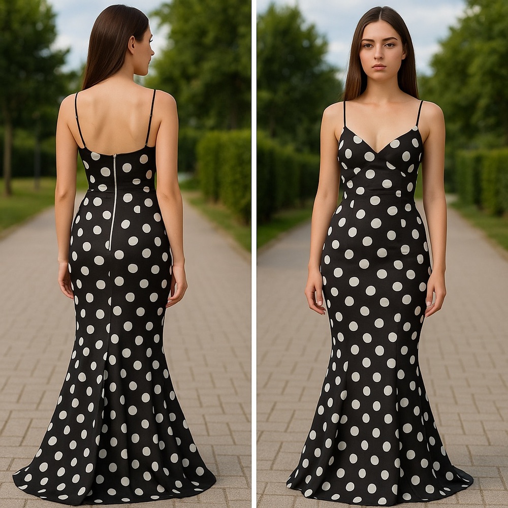 Adrianna Papell Black and Cream Polka Dot Dress